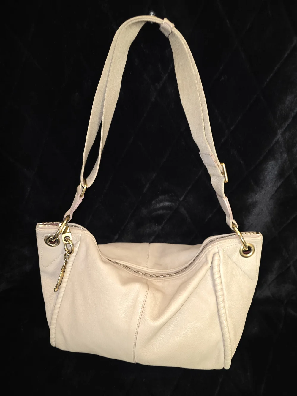 Bally Gray/Taupe Leather Shoulder Bag with Gold-Tone Hardware